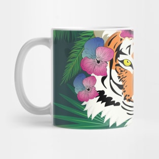 Red tiger head with tropical foliage Mug